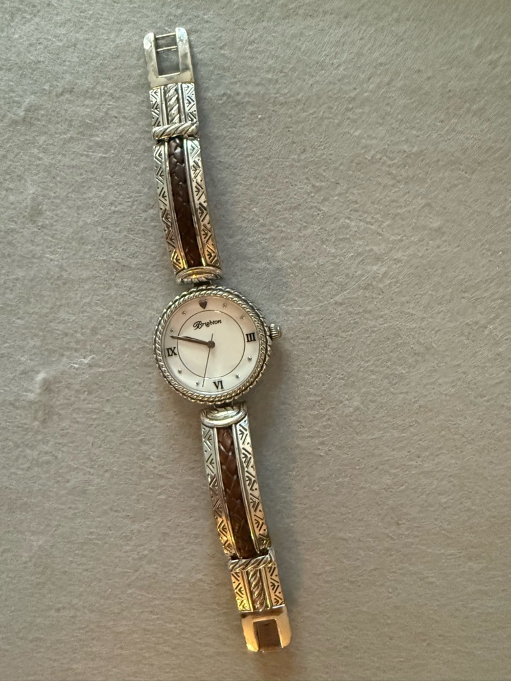 Brighton Watch Capistrano Silver Toned Brown Leather Braided Inlay Southwestern - Picture 2 of 15